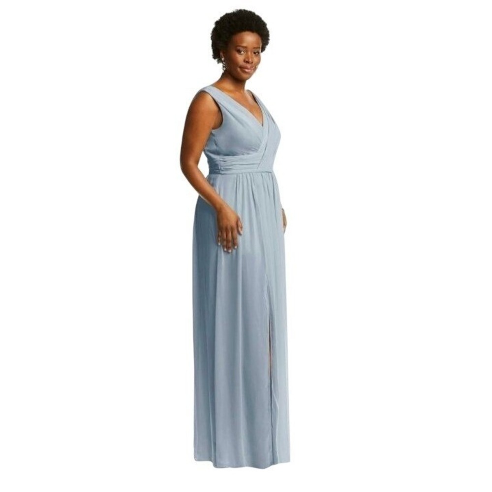 NEW Dessy Collection Lux Drapped Chiffon V-Neck Full-Length‎ Dress in Mist, 8